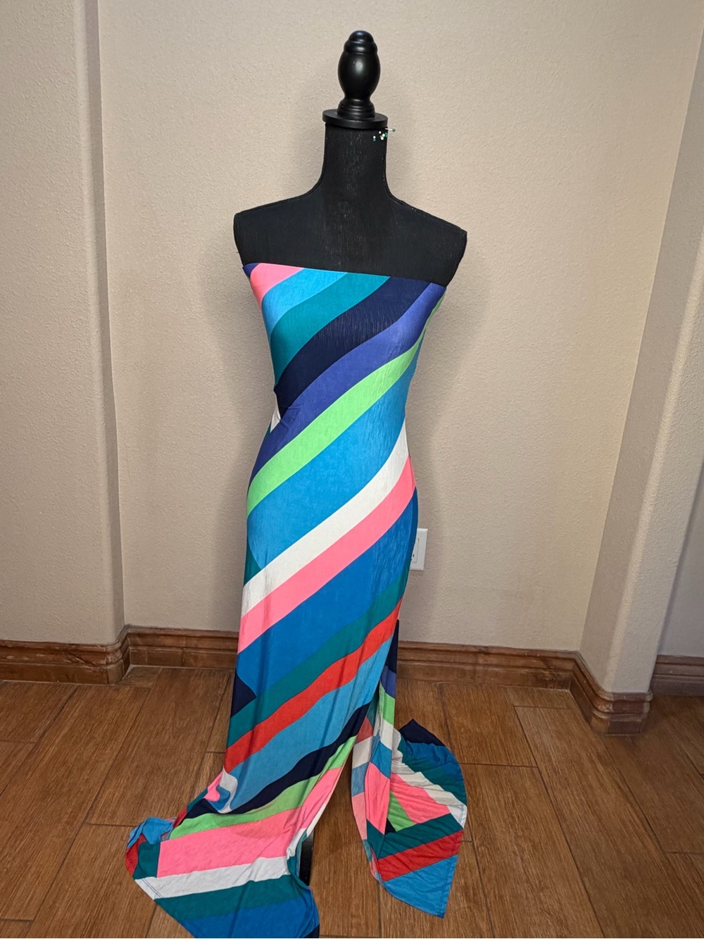 Striped Multicolor Strapless Maxi Dress - Women Sz S